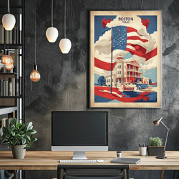 Vintage Boston Scene with Patriotic Flair Heritage Poster PosterGoat