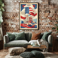 Vintage Boston Scene with Patriotic Flair Heritage Poster PosterGoat