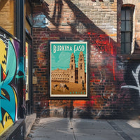 Vintage Burkina Faso Travel Art with Traditional Architecture Poster PosterGoat