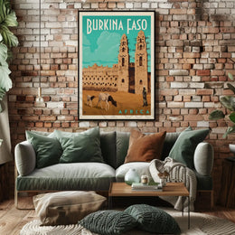 Vintage Burkina Faso Travel Art with Traditional Architecture Poster PosterGoat