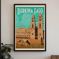 Vintage Burkina Faso Travel Art with Traditional Architecture Poster PosterGoat