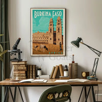 Vintage Burkina Faso Travel Art with Traditional Architecture Poster PosterGoat
