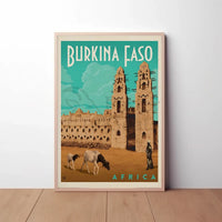 Vintage Burkina Faso Travel Art with Traditional Architecture Poster PosterGoat