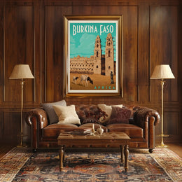 Vintage Burkina Faso Travel Art with Traditional Architecture Poster PosterGoat