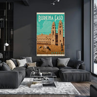 Vintage Burkina Faso Travel Art with Traditional Architecture Poster PosterGoat