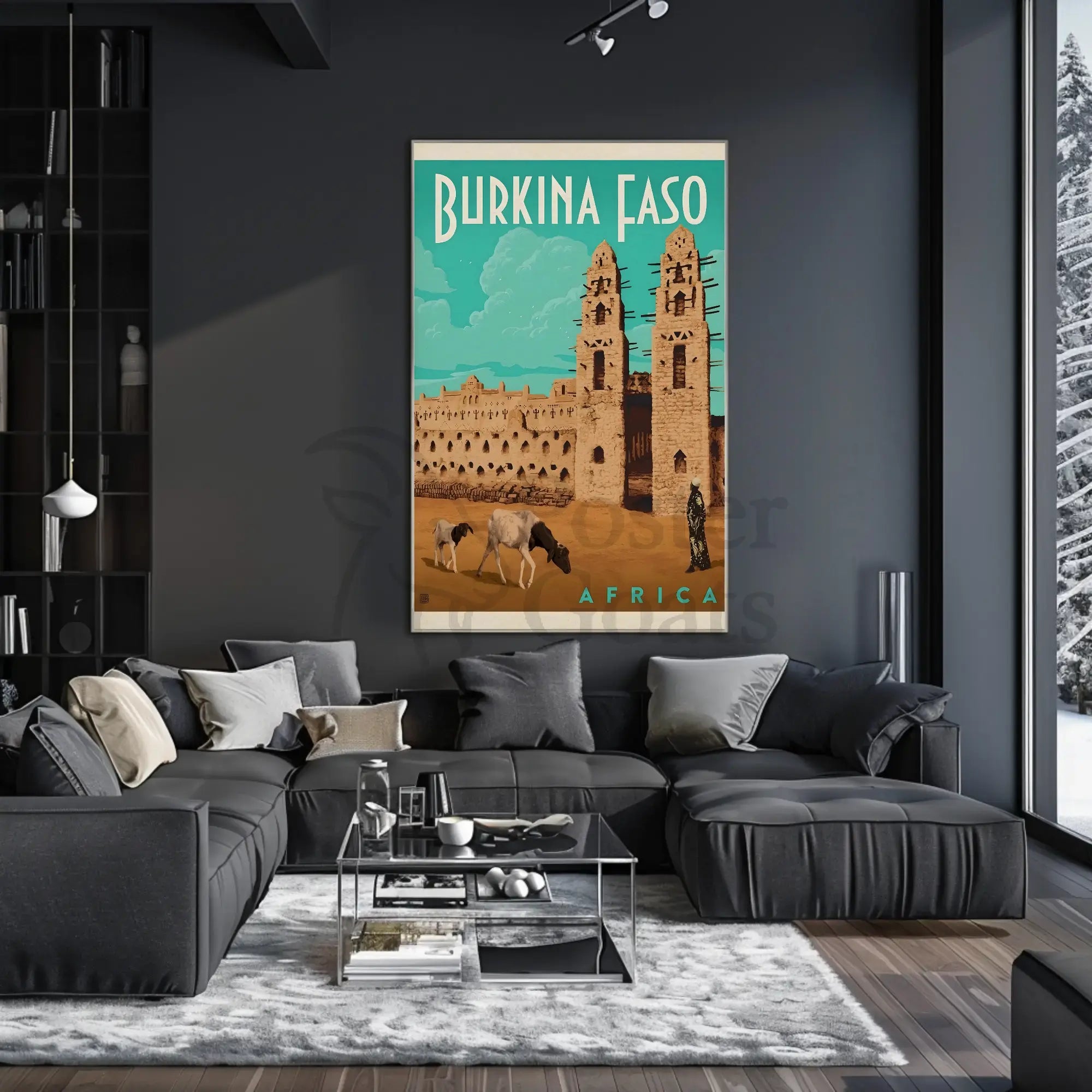 Vintage Burkina Faso Travel Art with Traditional Architecture Poster PosterGoat