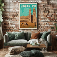 Vintage Burkina Faso Travel Art with Traditional Architecture Poster PosterGoat