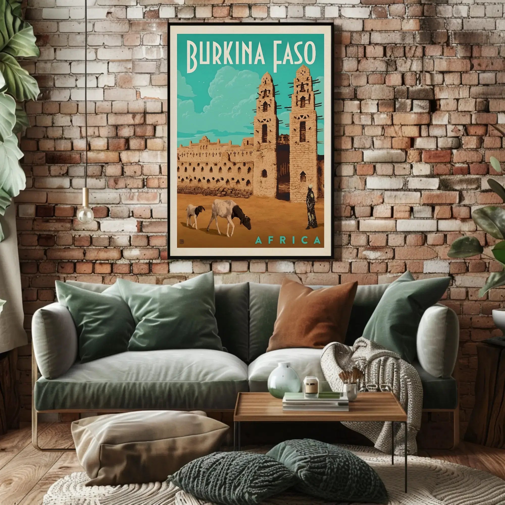 Vintage Burkina Faso Travel Art with Traditional Architecture Poster PosterGoat