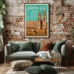 Vintage Burkina Faso Travel Art with Traditional Architecture Poster PosterGoat
