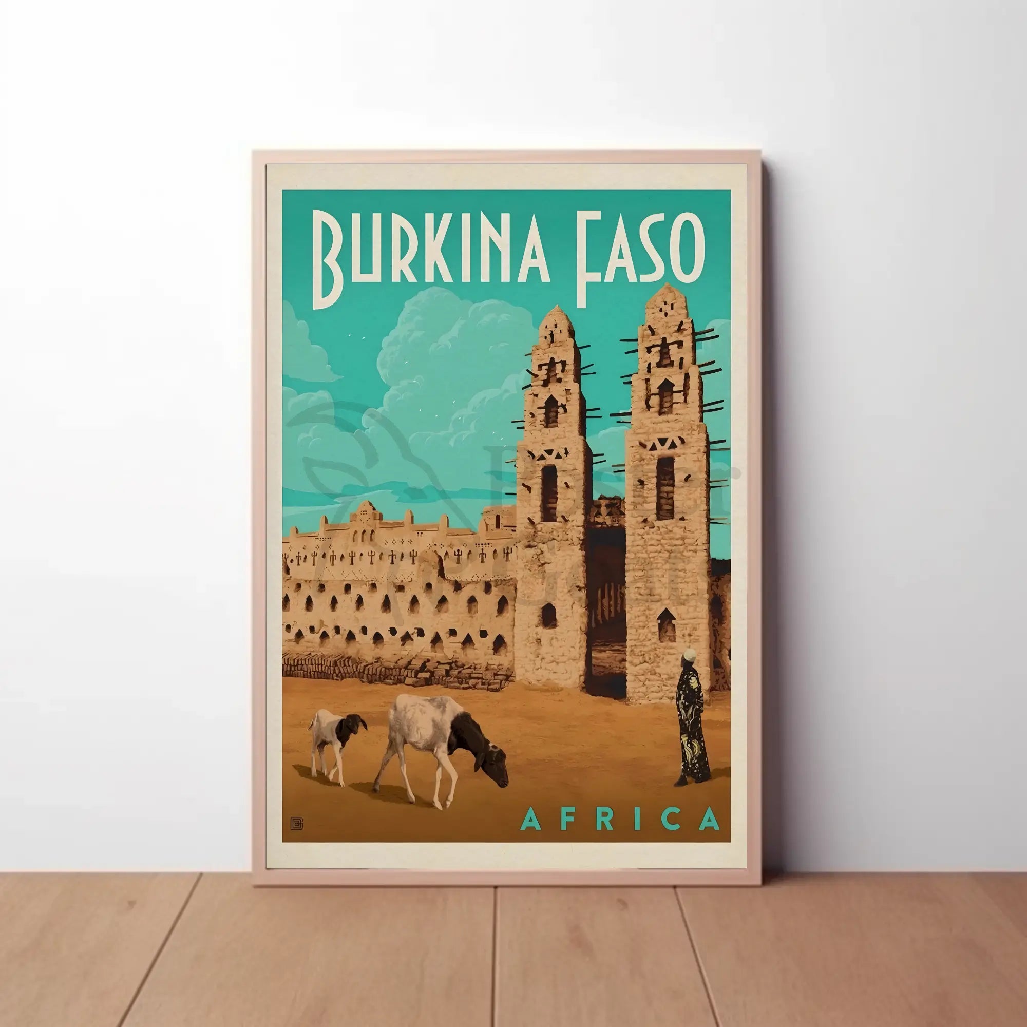 Vintage Burkina Faso Travel Art with Traditional Architecture Poster PosterGoat