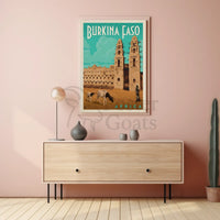 Vintage Burkina Faso Travel Art with Traditional Architecture Poster PosterGoat