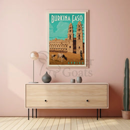 Vintage Burkina Faso Travel Art with Traditional Architecture Poster PosterGoat