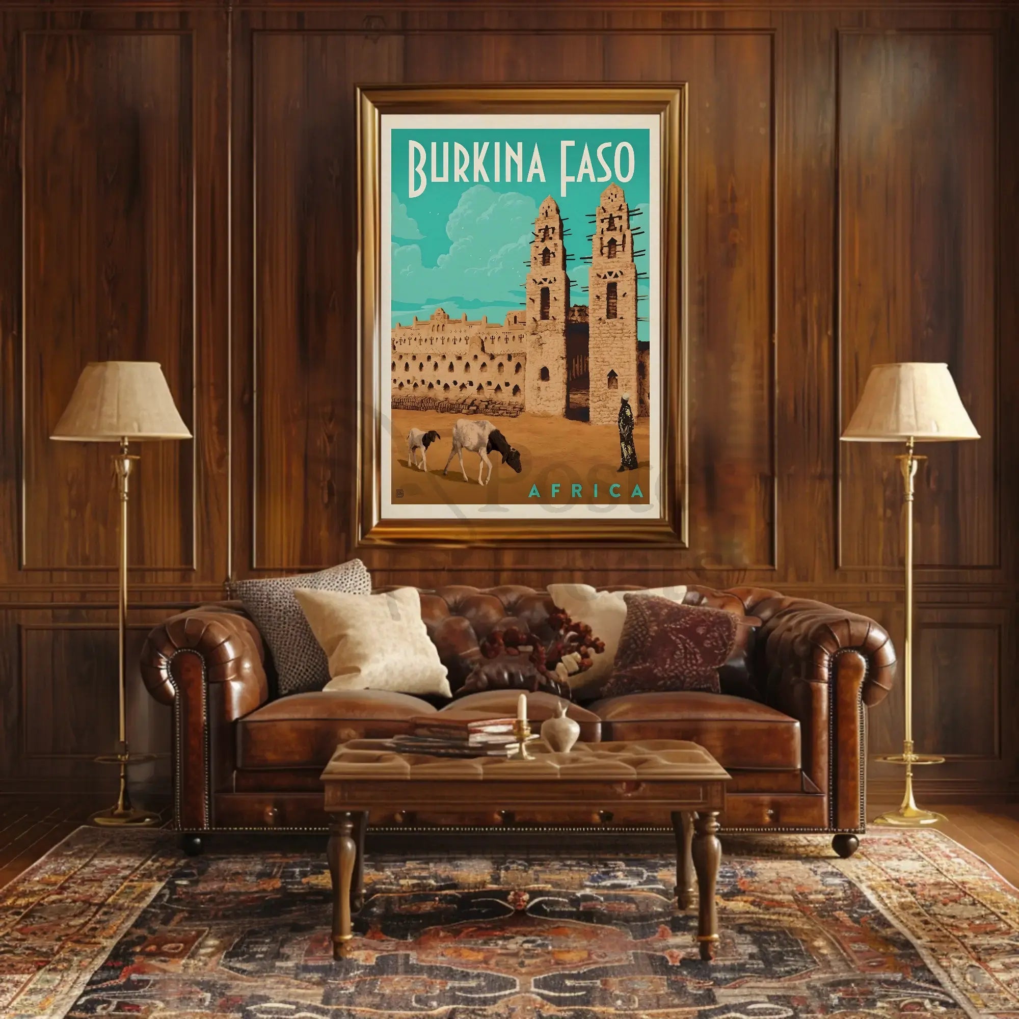 Vintage Burkina Faso Travel Art with Traditional Architecture Poster PosterGoat