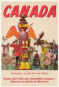 Vintage Canada Travel Poster with Iconic Totem Pole Imagery PosterGoat