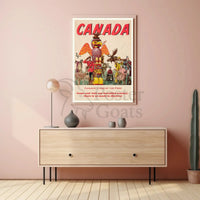 Vintage Canada Travel Poster with Iconic Totem Pole Imagery PosterGoat