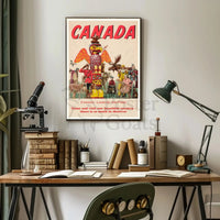 Vintage Canada Travel Poster with Iconic Totem Pole Imagery PosterGoat