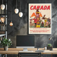 Vintage Canada Travel Poster with Iconic Totem Pole Imagery PosterGoat