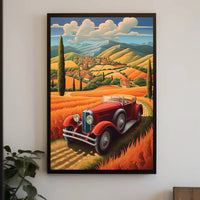 Vintage Car Journey through Tranquil Countryside Travel Poster PosterGoat