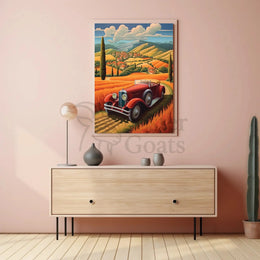 Vintage Car Journey through Tranquil Countryside Travel Poster PosterGoat