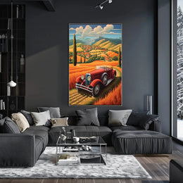 Vintage Car Journey through Tranquil Countryside Travel Poster PosterGoat