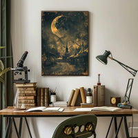Vintage Carnival Scene Under Moon: Artistic Nostalgia Poster PosterGoat