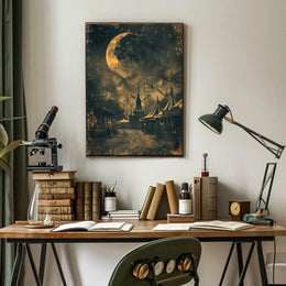 Vintage Carnival Scene Under Moon: Artistic Nostalgia Poster PosterGoat
