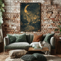 Vintage Carnival Scene Under Moon: Artistic Nostalgia Poster PosterGoat