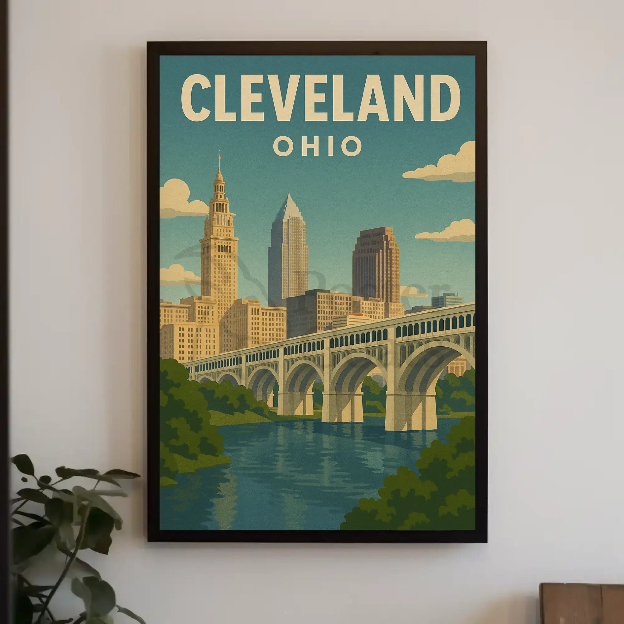 Vintage Cleveland Cityscape Art Poster Travel Poster PosterGoat