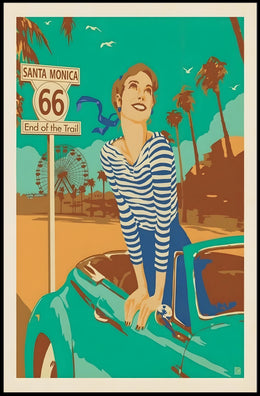 Vintage Coastal Convertible Adventure - Travel Poster PosterGoat