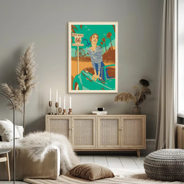 Vintage Coastal Convertible Adventure - Travel Poster PosterGoat