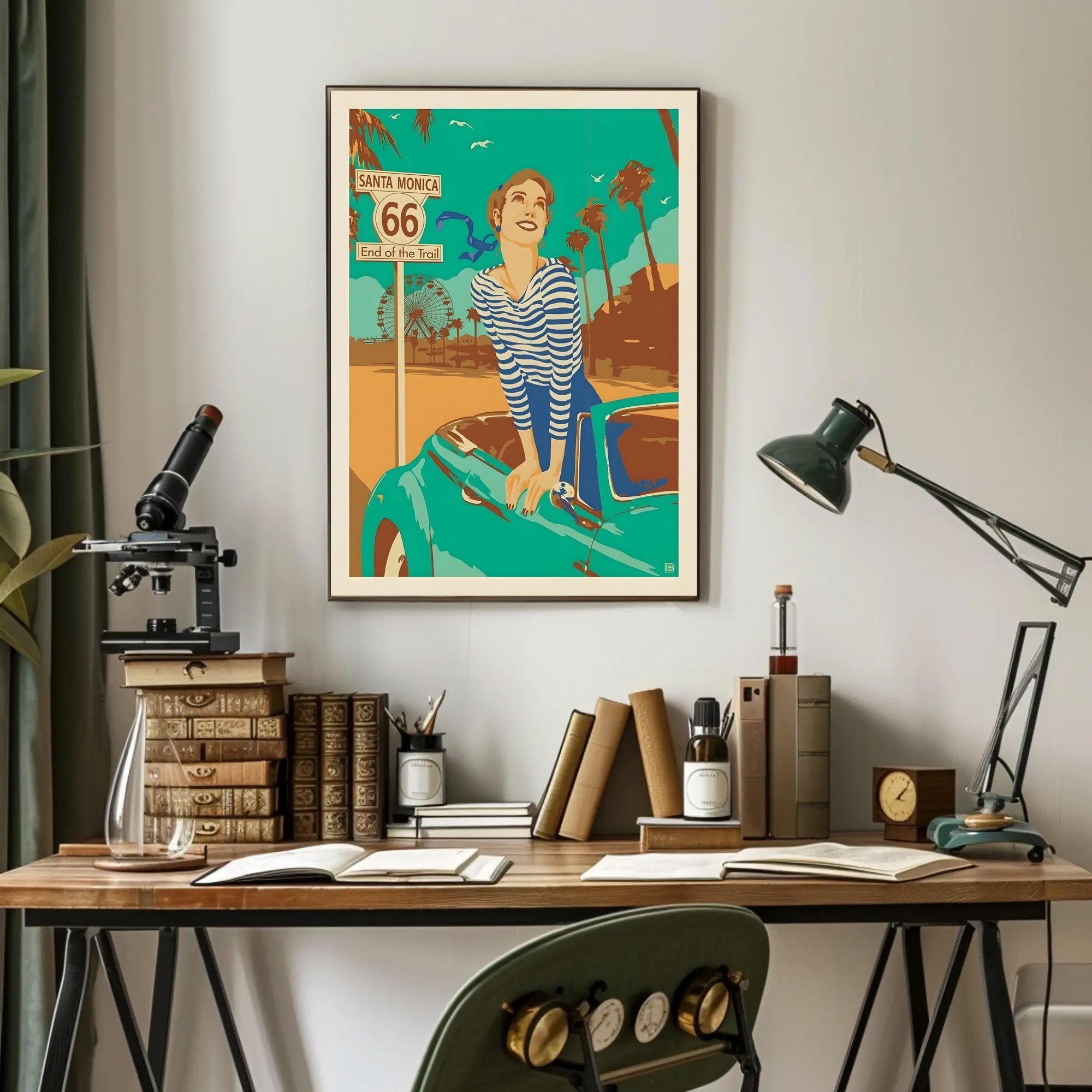 Vintage Coastal Convertible Adventure - Travel Poster PosterGoat