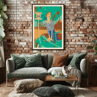 Vintage Coastal Convertible Adventure - Travel Poster PosterGoat