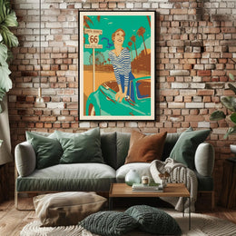 Vintage Coastal Convertible Adventure - Travel Poster PosterGoat