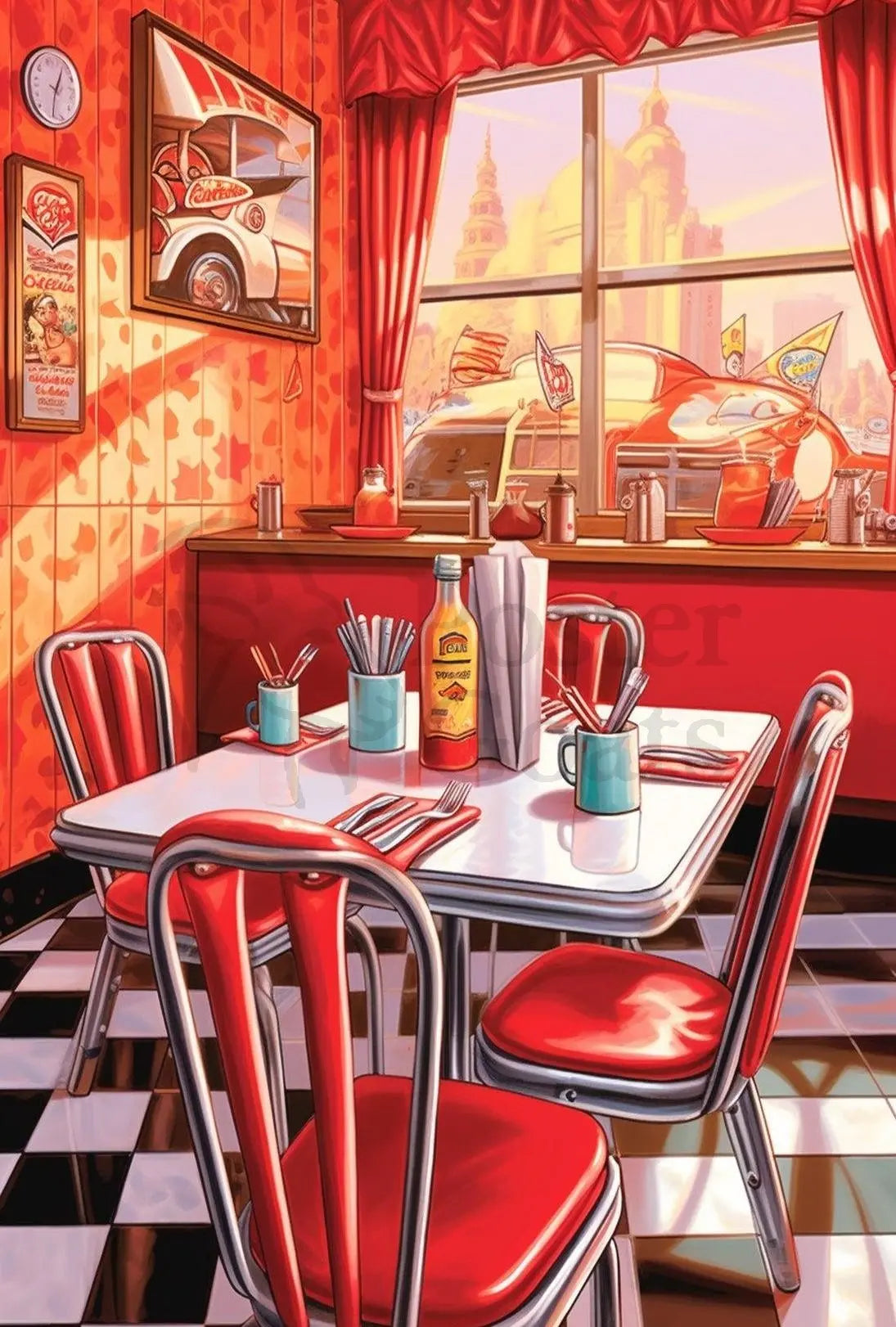 Vintage Diner Scene: Classic Americana Cultural or Heritage Poster PosterGoat