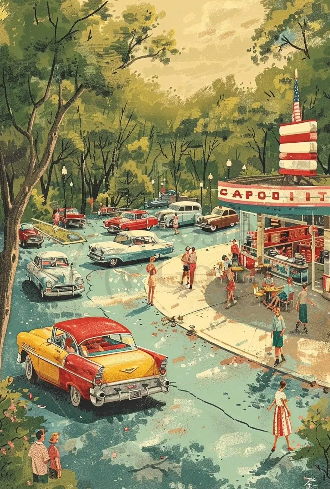 Vintage Diner Scene: Mid-Century American Lifestyle Poster PosterGoat