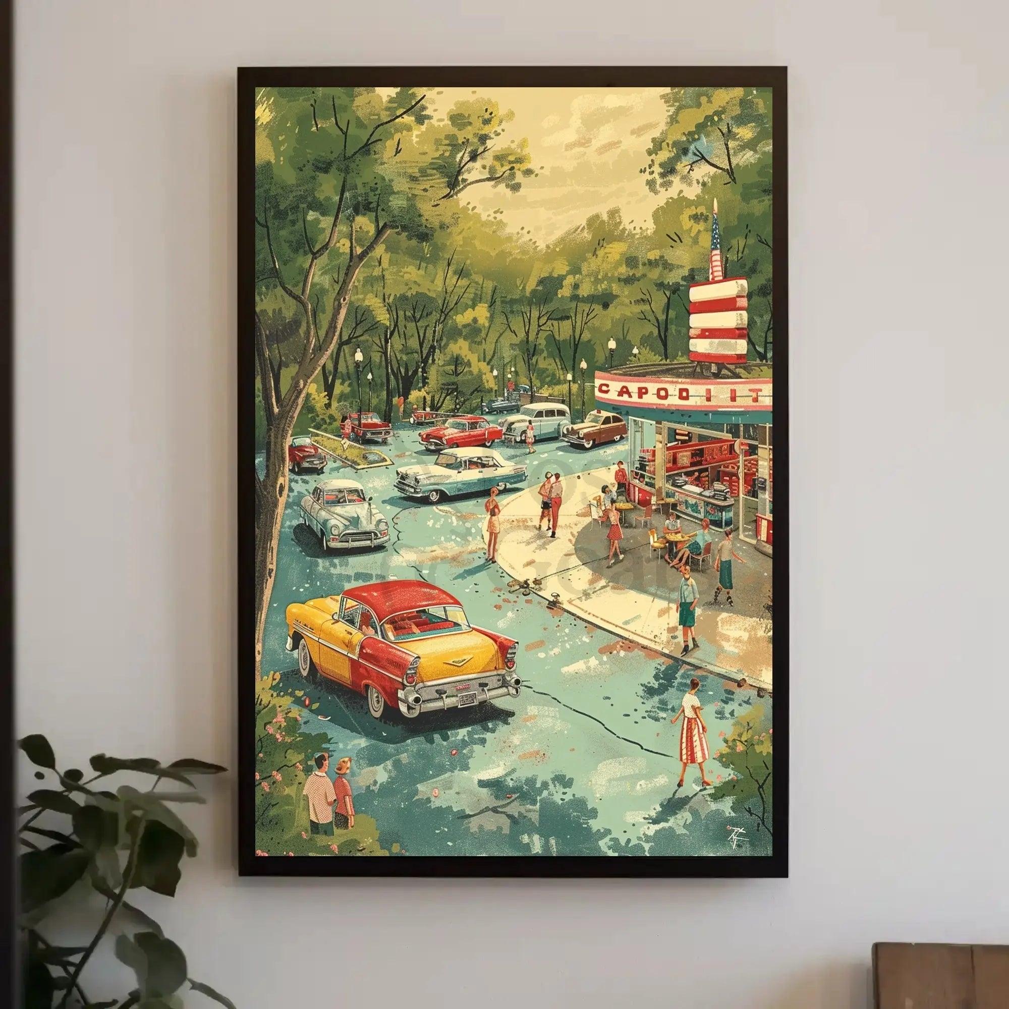Vintage Diner Scene: Mid-Century American Lifestyle Poster PosterGoat