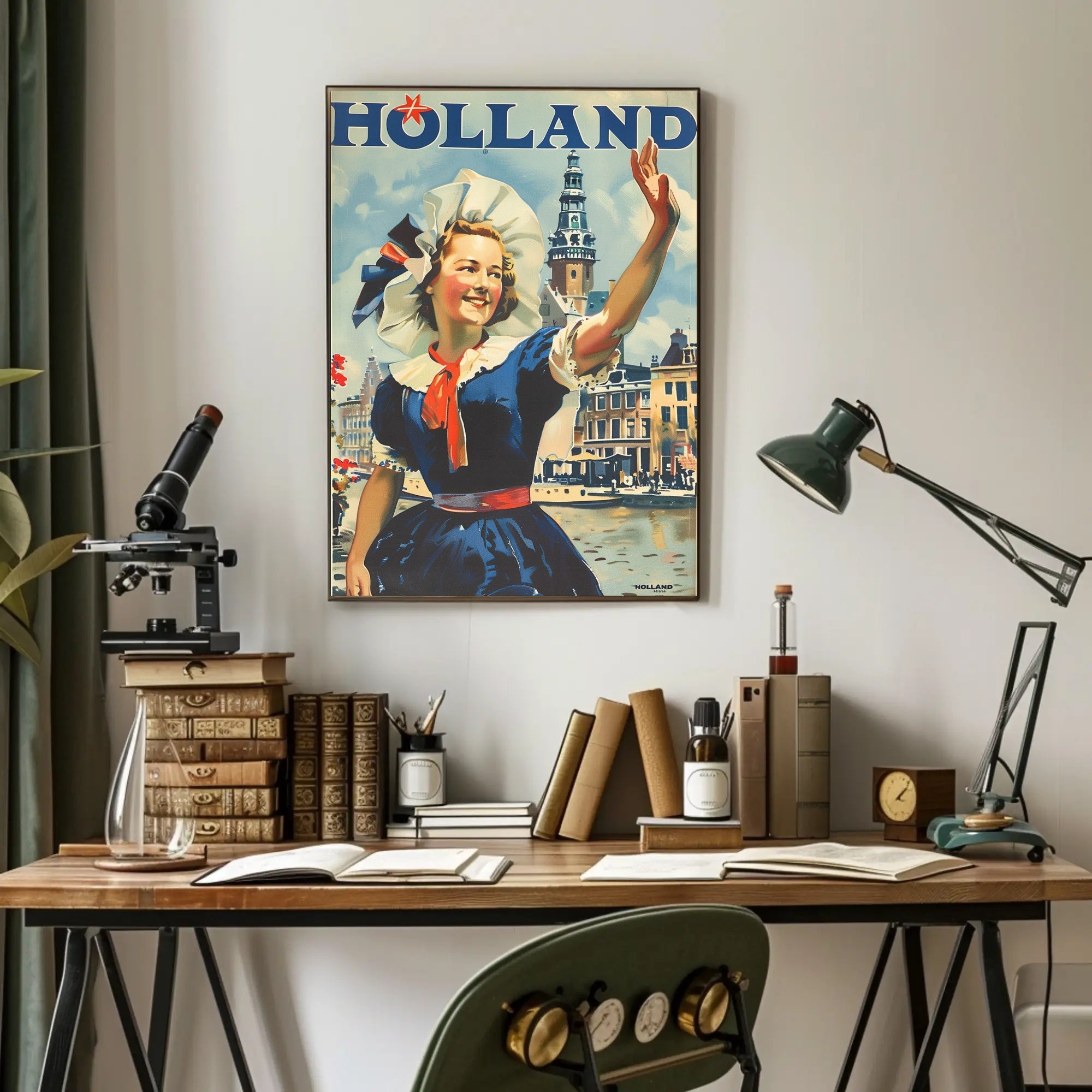 Vintage Dutch Travel Poster with Traditional Dutch Woman PosterGoat