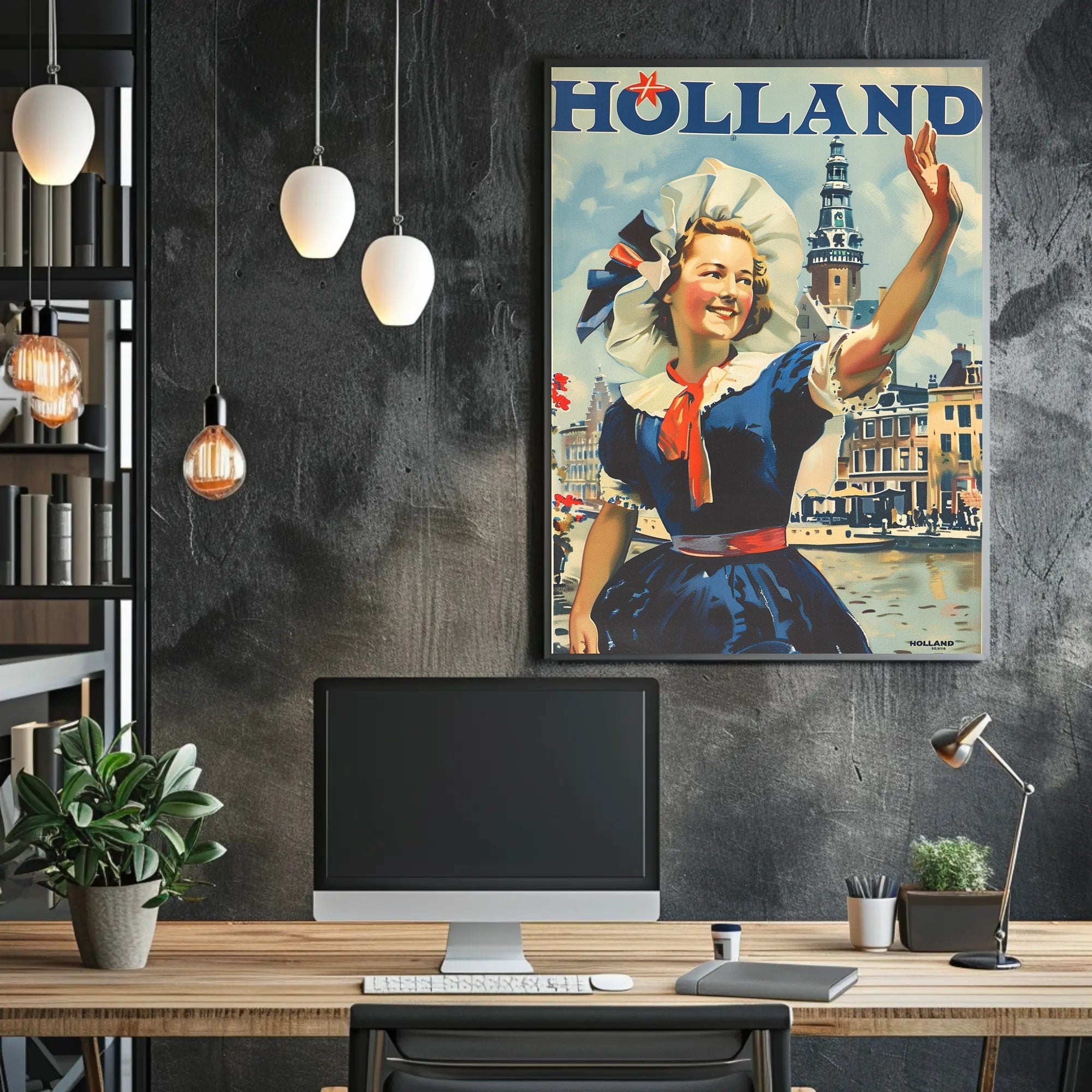 Vintage Dutch Travel Poster with Traditional Dutch Woman PosterGoat