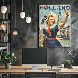 Vintage Dutch Travel Poster with Traditional Dutch Woman PosterGoat