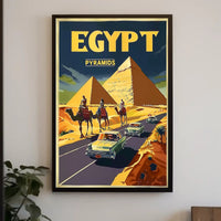 Vintage Egypt Travel Poster: Pyramids, Camels, Classic Cars PosterGoat