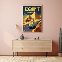 Vintage Egypt Travel Poster: Pyramids, Camels, Classic Cars PosterGoat