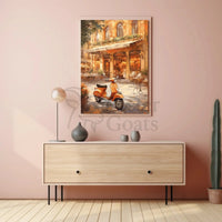 Vintage European Street Scene with Vespa Travel Poster PosterGoat