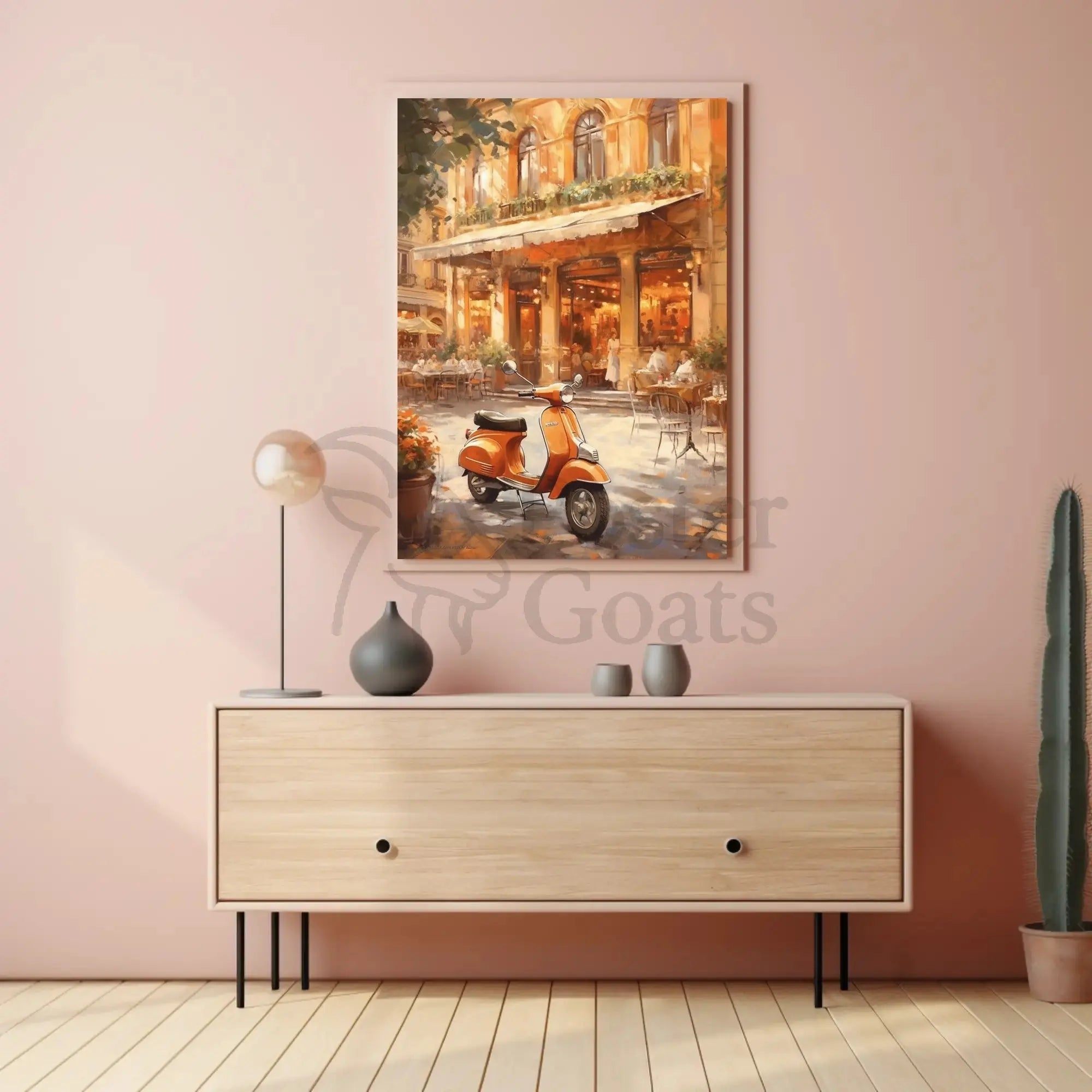 Vintage European Street Scene with Vespa Travel Poster PosterGoat