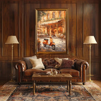 Vintage European Street Scene with Vespa Travel Poster PosterGoat