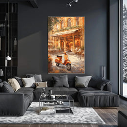 Vintage European Street Scene with Vespa Travel Poster PosterGoat