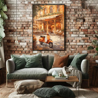 Vintage European Street Scene with Vespa Travel Poster PosterGoat