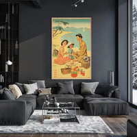 Vintage Family Picnic on Japanese Beach Cultural or Heritage Poster PosterGoat