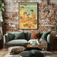Vintage Family Picnic on Japanese Beach Cultural or Heritage Poster PosterGoat