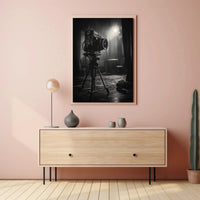Vintage Film Camera in Rainy Scene - Artistic Poster PosterGoat