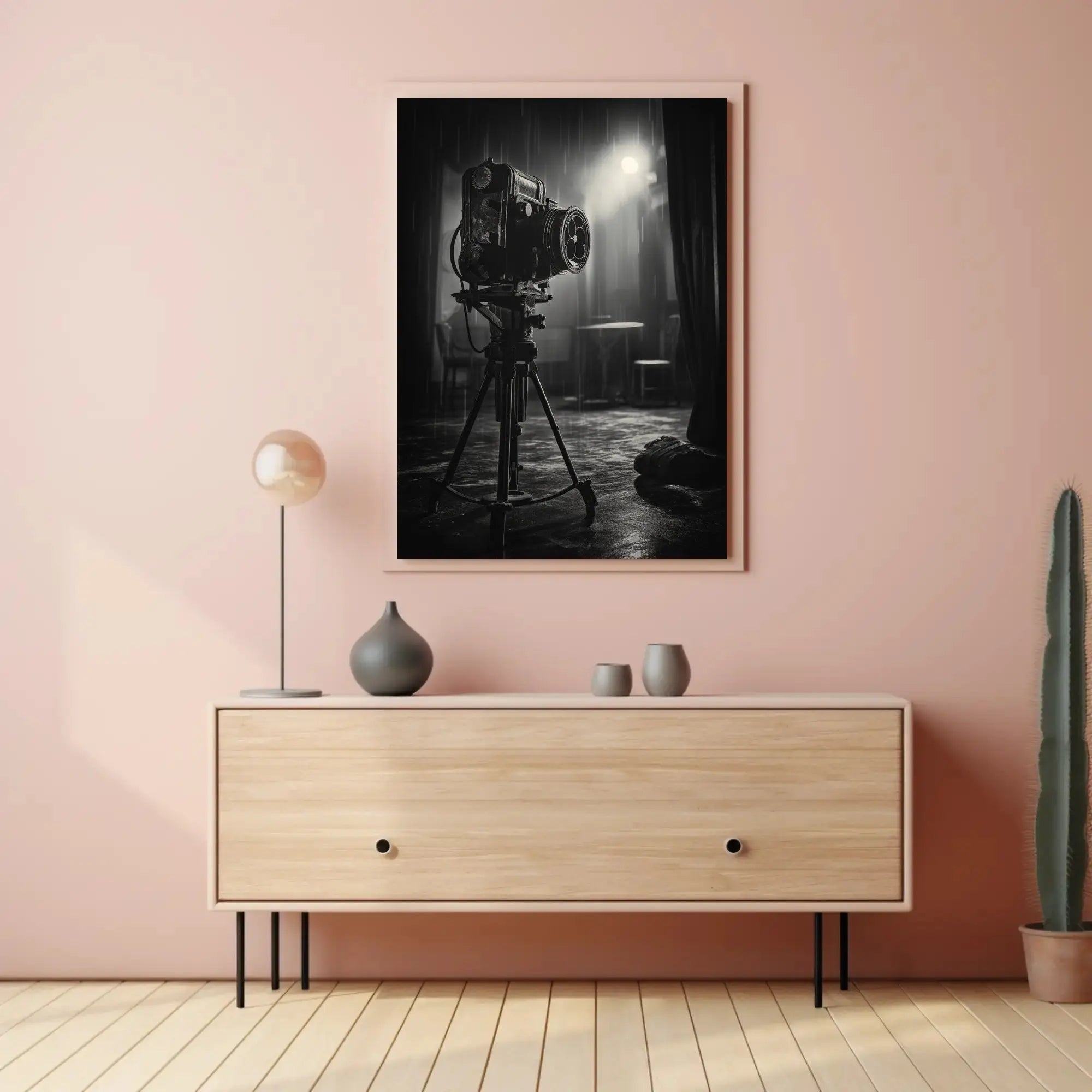 Vintage Film Camera in Rainy Scene - Artistic Poster PosterGoat